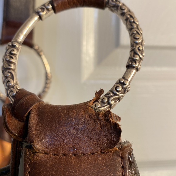 Brighton Shiny Croc-Embossed Shiny leather Brown Shoulder Bag - Picture 3 of 8